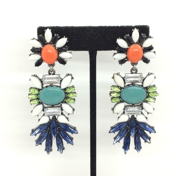 3/$30 COLORFUL STATEMENT RHINESTONE EARRINGS MULTICOLOR CLUSTER LONG PARTY - Picture 1 of 12